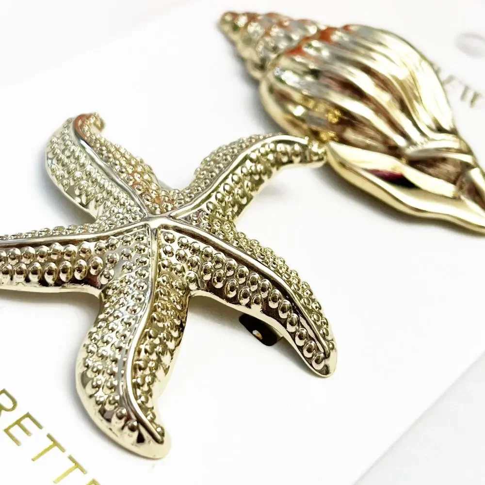 NEW J. Crew Factory Gold Tone Shell & Starfish Hair Barrettes
